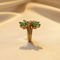 14K Yellow Gold Marquise Emerald & Diamond Floral Cluster Ring - marketing image 4