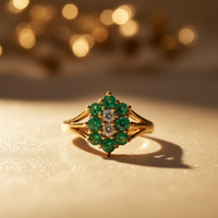 14K Yellow Gold Emerald & Diamond Cluster Ring - marketing image 1