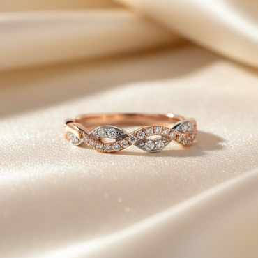 10K Rose & White Gold Natural Diamond Ladies Stackable Ring - three-quarter view