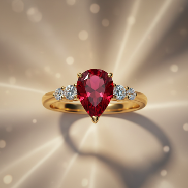 14K Yellow Gold Pear Ruby & Diamond Ring - Editorial Top View