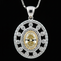 14K White Gold Fancy Yellow Diamond Oval Halo Pendant - Front Close-Up