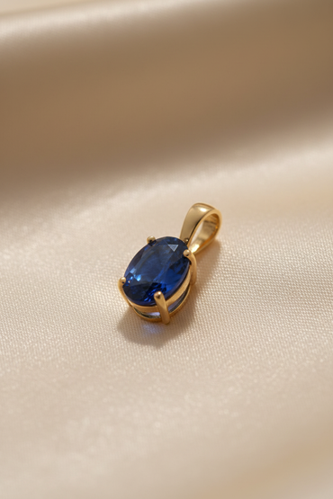 14K Yellow Gold Oval Sapphire Solitaire Pendant – Angle View