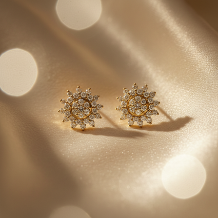 10K Yellow Gold Diamond Flower Stud Earrings - Marketing