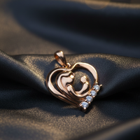 10K Rose Gold Diamond Mother and Baby Heart Pendant – Three-Quarter Angle