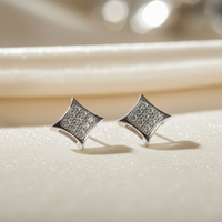 10K White Gold Natural Diamond Micro Pavé Cushion Star Stud Earrings - Marketing Image