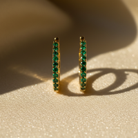 14K Yellow Gold Natural Emerald Hoop Earrings - Marketing Image
