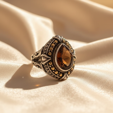 Sterling Silver 18K Yellow Gold Cognac Quartz Ring - editorial three-quarter