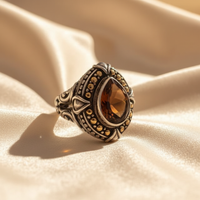 Sterling Silver 18K Yellow Gold Cognac Quartz Ring - editorial three-quarter