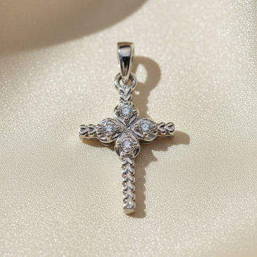 10K White Gold 1/20ctw Diamond Braided Cross Pendant - angle 1