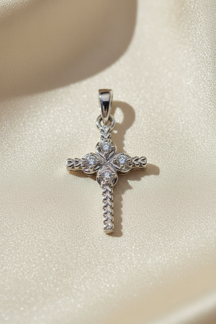 10K White Gold 1/20ctw Diamond Braided Cross Pendant - angle 1