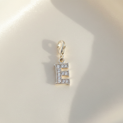 Sterling Silver CZ Letter E Charm with Lobster Clasp