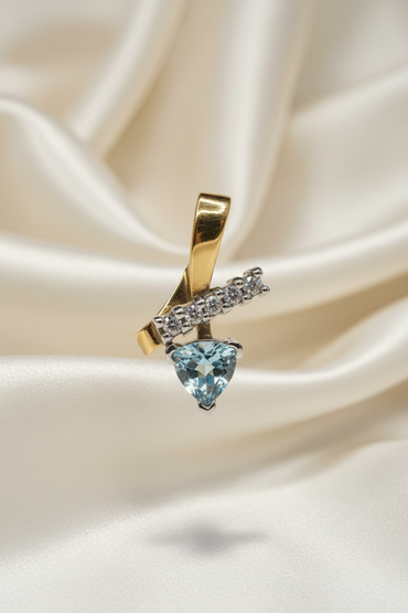 14K Two-Tone Gold Trillion Aquamarine & Diamond Pendant – Front View