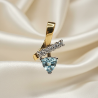 14K Two-Tone Gold Trillion Aquamarine & Diamond Pendant – Front View