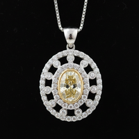 14K White Gold Fancy Yellow Diamond Oval Halo Pendant - Full View