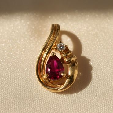 14K Yellow Gold Pear Ruby & Diamond Pendant - angle 3
