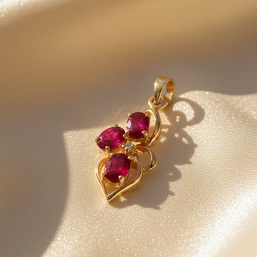 14K Yellow Gold Ruby & Diamond Pendant - angle 3