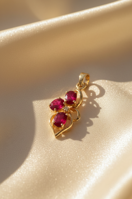 14K Yellow Gold Ruby & Diamond Pendant - angle 3