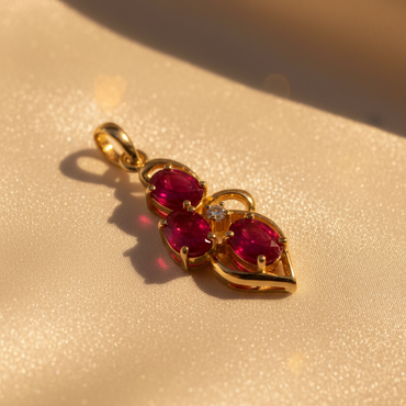 14K Yellow Gold Ruby & Diamond Pendant - angle 1
