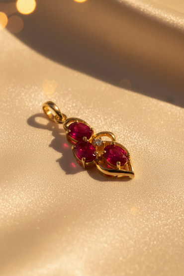 14K Yellow Gold Ruby & Diamond Pendant - angle 1