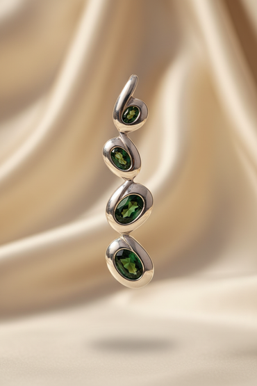 Sterling Silver Green Stone Triple Drop Pendant - Front View