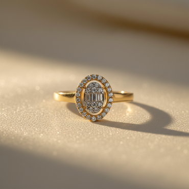 10K Yellow Gold Natural Diamond Oval Illusion Halo Fashion Ring - front view
