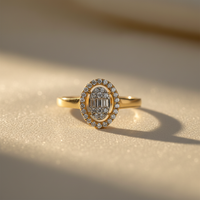 10K Yellow Gold Natural Diamond Oval Illusion Halo Fashion Ring - front view