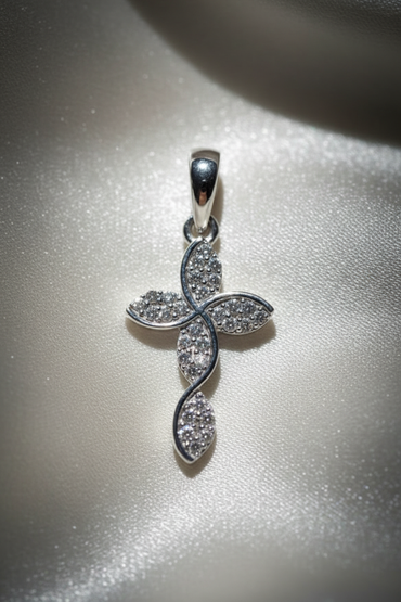 10K White Gold 1/10ctw Natural Diamond Swirl Cross Pendant - angle 2