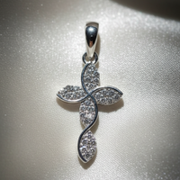 10K White Gold 1/10ctw Natural Diamond Swirl Cross Pendant - angle 2
