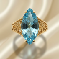 14K Yellow Gold Marquise Blue Topaz Filigree Ring – Front View