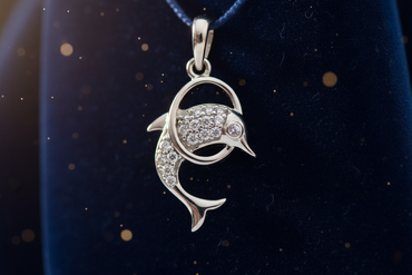 1/10 CTW Diamond Circular Dolphin Pendant in 10K White Gold