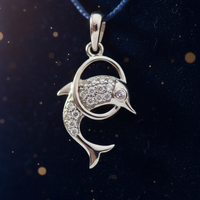 1/10 CTW Diamond Circular Dolphin Pendant in 10K White Gold