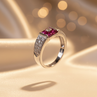 14K White Gold Princess Ruby & Diamond Band Ring - editorial side profile