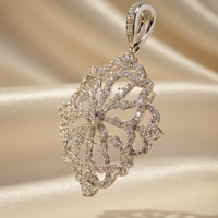 10K white gold .50ctw diamond open filigree snowflake pendant, side angle view