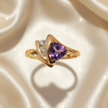 14K Yellow Gold Trillion Amethyst Diamond Bypass Ring — Top View