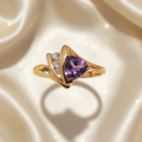 14K Yellow Gold Trillion Amethyst Diamond Bypass Ring — Top View