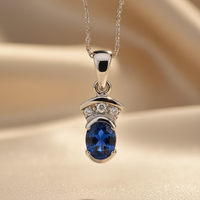 14K White Gold Oval Blue Sapphire & Diamond Pendant Necklace - Editorial