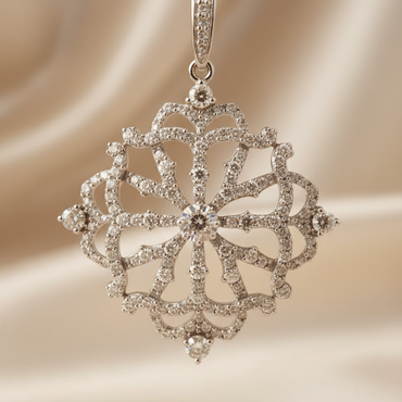 10K white gold .50ctw diamond open filigree snowflake pendant, front view