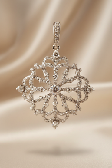 10K white gold .50ctw diamond open filigree snowflake pendant, front view