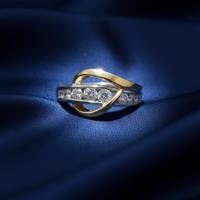 10K Two-Tone Men's Diamond Bypass Ring on midnight blue silk backdrop editorial marketing image