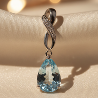 10K White Gold Pear Aquamarine & Diamond Pendant - editorial three-quarter