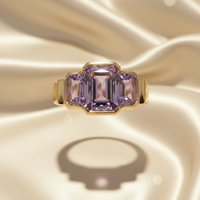 10K Yellow Gold Three-Stone Bezel Amethyst Ring — Front View