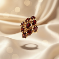 10K Yellow Gold Garnet Cluster Cocktail Ring - Top View