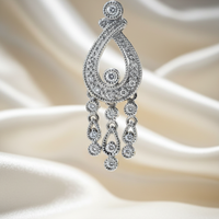 14K white gold .11ctw diamond Art Deco teardrop chandelier pendant - editorial marketing image