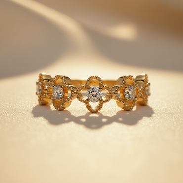 10K Yellow Gold Diamond Irish Clover Wedding Band - top-down view