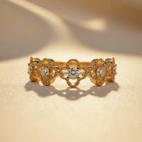 10K Yellow Gold Diamond Irish Clover Wedding Band - top-down view