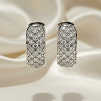 18K White Gold 0.64ctw Diamond Wide Pavé Huggie Hoop Earrings – Front View