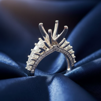 18K White Gold Five-Stone Marquise Journey Diamond Semi-Mount Engagement Ring on midnight blue silk backdrop editorial marketing image