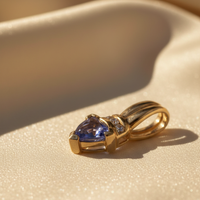 14K Yellow Gold Tanzanite Trillion & Diamond Pendant - Front View