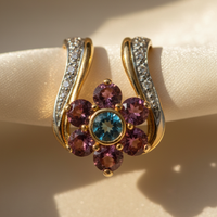 14K Two-Tone Gold Pink Tourmaline Blue Topaz Diamond Horseshoe Slide Pendant - Marketing Image 2