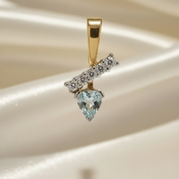 14K Two-Tone Gold Trillion Aquamarine & Diamond Pendant – Detail View